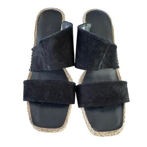 VINCE Black Suede Espadrille Wedge Sandals Square Toe Made in Spain Womens 8M